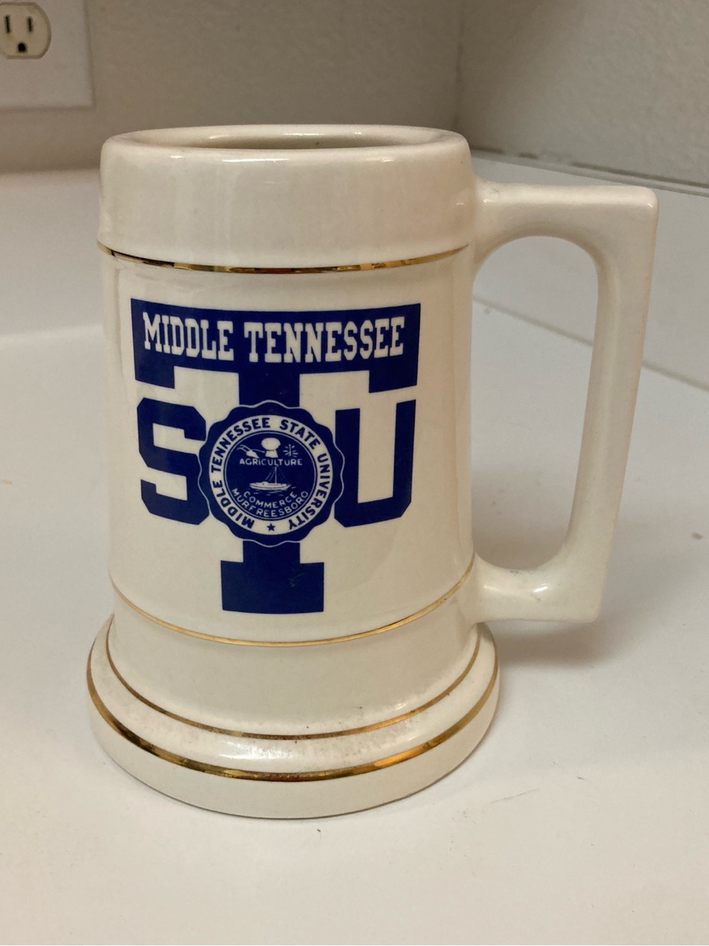 Vtg Middle Tennessee State University Ceramic Stein Mug 6” Tall